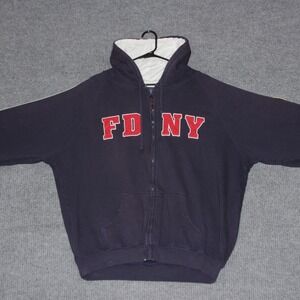 VTG FDNY Fire Department City of New York Mens XL Navy Zip Up Hoodie Sweatshirt